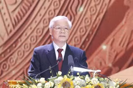 Tổng Bí thư Nguyễn Phú Trọng phát biểu tại Lễ tuyên dương điển hình tiên tiến toàn quốc năm 2017. Ảnh: Doãn Tấn/TTXVN