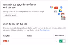 Giao diện sao lưu tài khoản Google