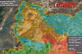 Bản đồ tình hình chiến sự Afrin tính đến ngày 05.03.2018 theo South Front