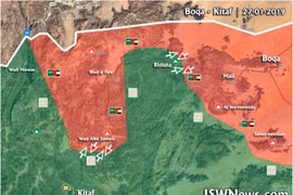 Bản đồ chiến sự vùng Kitaf, biên giới Yemen - Ả rập Xê-út. Ảnh: Masdar News.