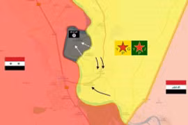 Vùng lãnh địa cuối cùng của IS trong khu vực bờ đông sông Euphrates, Deir Ezzor. Bản đồ: Masdar News.