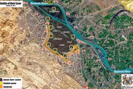 Bản đồ quân đội Syria tấn công trên đảo Saqr và khu công nghiệp thành phố Deir Ezzor - ảnh South Front