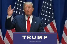"Chúng ta sẽ khiến quốc gia cường thịnh trở lại," ông trùm giải trí Donald Trump tuyên bố. Ảnh chụp màn hình: BBC