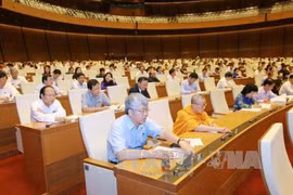 Ðại biểu Quốc hội ấn nút thông qua Luật. Ảnh: Doãn Tấn - TTXVN
