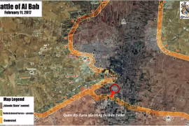 Bản đồ khu vực chiến trường Al-Bab ngày 11.02.2017, quân đội Syria tấn công thị trấn Tadef