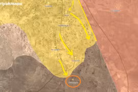Bản đồ các hướng tấn công chính của lực lượng SDF trên chiến trường phía nam Syria. Ảnh South Front