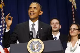 Tổng thống Obama phát biểu về vấn đề kinh tế tại Nhà Trắng ngày 16-4 - Ảnh: Reuters