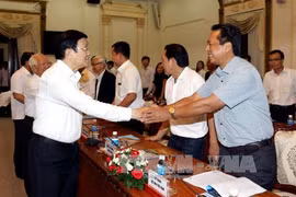 Chủ tịch nước Trương Tấn Sang và các đại biểu tại buổi làm việc. Ảnh: Thanh Vũ – TTXVN