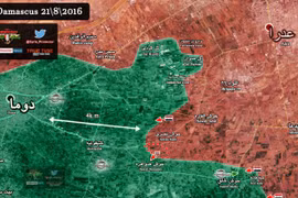 Bản đồ chiến sự vùng Đông Ghouta ngày 21.08.2016