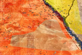 Bản đồ chiến sự Mayadeen - AlBukamal, lực lượng Tiger cách thành phố 35 km - ảnh Muraselon
