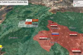 Bàn đồ khu vực Afrin, bị FSA và quân đội Thổ Nhĩ Kỳ chiếm đóng dưới danh nghĩa diệt YPG. Ảnh minh họa Masdar News