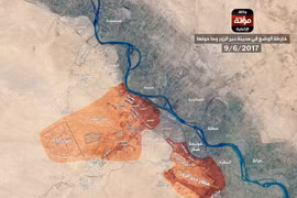 Bản đồ chiến sự thành phố Deir Ezzor do truyền thông ủng hộ IS cung cấp, diện tích phòng ngự của quân đội Syria đã thu hẹp rất nhiều