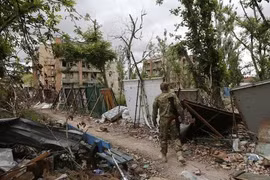 Quang cảnh bị tàn phá tại ngôi làng Shyrokyne 