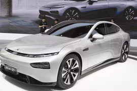 Xe điện Xpeng P7 được trưng bày tại Auto Shanghai 2019. / VCG