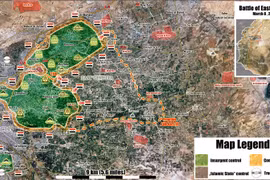 Bản đồ tình hình chiến sự Đông Ghouta ngày 08.03.2018 theo Al-Massdar News