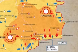 Bản đồ trận chiến "chảo lửa Izvarino " vùng Donbass