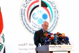 Ngoại trưởng Mỹ Mỹ Rex Tillerson, kêu gọi đầu tư vào tái thiết Iraq trong cuộc họp Bộ trưởng liên minh toàn cầu chống khủng bố ở thành phố Kuwait - ảnh Reuters