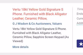 Điện thoại giá gần 20.000 USD của Vertu hiện được bán đấu giá ở mức 1.500 USD. Ảnh:TNW.
