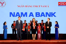 Bà Trần Đặng Như Quỳnh – Giám đốc Thương hiệu Nam A Bank vinh dự nhận cúp Thương hiệu mạnh 2016 từ Chương trình.
