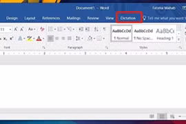 Thẻ Dictation trên thanh Ribbon của Word