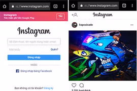 Giao diện đăng nhập và giao diện chính trên phiên bản web của Instagram.