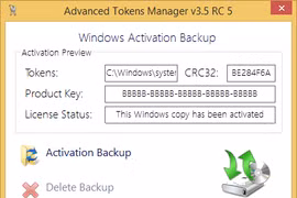 Advanced Tokens Manager cho phép người dùng sao lưu, phục hồi bản quyền Windows và Microsoft Office chỉ với vài thao tác đơn giản.