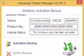 Advanced Tokens Manager cho phép người dùng sao lưu, phục hồi bản quyền Windows và Microsoft Office chỉ với vài thao tác đơn giản.