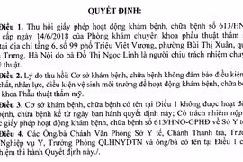 Nội dung quyết định thu hồi giấy phép hoạt động của Phòng khám Korea của Sở Y tế Hà Nội