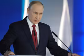 Tổng thống Nga Vladmir Putin đọc Thông điệp Liên bang tại Moscow (Ảnh: Moscow Times)