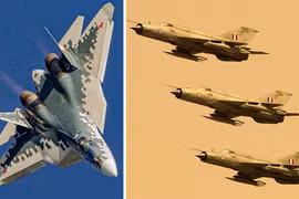 Chiến đấu cơ Su-57 (trái) và MiG-21 của Không quân Ấn Độ. Ảnh: MW.