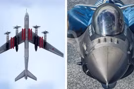 Máy bay ném bom Tu-95MS và máy bay chiến đấu F-16. Ảnh: MW.
