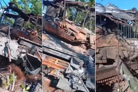 Phần xác xe tăng được cho là của T-90M xuất hiện trong đoạn video mà Ukraine đăng tải. Ảnh: Military Watch.