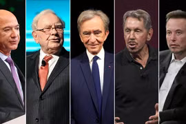 Jeff Bezos, Warren Buffett, Bernard Arnault, Larry Ellison và Elon Musk trở nên giàu hơn rất nhiều trong những năm gần đây (Ảnh: CNN)