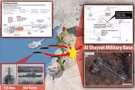 Lược đồ vụ Mỹ phát động đòn tấn công tên lửa Tomahawk nhằm vào căn cứ không quân Syria
