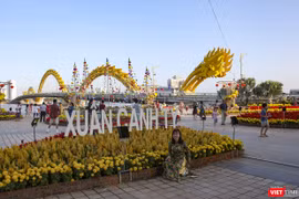 Vừa mới hoàn thành, đường hoa xuân Bạch Đằng ở Đà Nẵng đã chào đón rất đông người dân, du khách