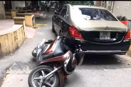 Hiện trường vụ ô tô Maybach 30E-908.31 va chạm giao thông với một người đi xe máy rồi xảy ra xô xát.