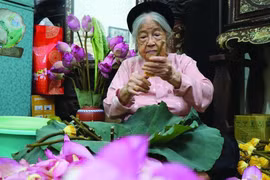 Lão nghệ nhân Nguyễn Thị Dần cả đời gắn bó với loài sen Bách Diệp hồ Tây.