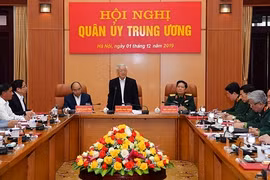 Tổng Bí thư, Chủ tịch nước Nguyễn Phú Trọng, Bí thư Quân ủy Trung ương phát biểu tại Hội nghị.