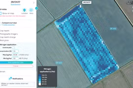 Một ví dụ về một hình ảnh shapefile được tạo ra bởi Hummingbird, cho thấy một mạng lưới các ô vuông kích thước 10x10 mét với nồng độ nitơ trên cây trồng. 