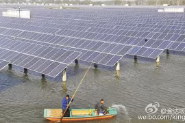 Hồ câu cá lưu trữ các tấm pin mặt trời (Nguồn: Tài khoản weibo kingdabar)