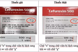 Đặc điểm phân biệt thuốc Cefuroxim 500 giả và thật (ảnh Cục Quản lý Dược cung cấp)