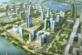 Phối cảnh khu phức hợp "thành phố thông minh" - Thủ Thiêm Eco Smart City trong Khu đô thị mới Thủ Thiêm. 