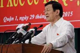 Chủ tịch nước Trương Tấn Sang phát biểu trong buổi gặp gỡ cử tri quận 1, TPHCM.