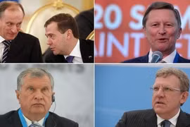 Bộ 5 thân tín của ông Putin: Nikolai Patrushev và Dmitry Medvedev; Sergei Ivanov; Alexei Kudrin và Igor Sechin (từ trái sang). Nguồn: Getty