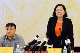 Phó thống đốc Ngân hàng Nhà nước Nguyễn Thị Hồng tại buổi họp báo.