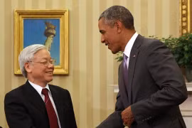 Tổng Bí thư Nguyễn Phú Trọng và Tổng thống Barack Obama tại Phòng Bầu dục của Nhà Trắng