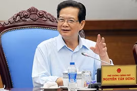 Thủ tướng Nguyễn Tấn Dũng chủ trì buổi làm việc với các bộ, ngành về cải cách thủ tục hành chính trong lĩnh vực thuế và BHXH. Ảnh: TTXVN