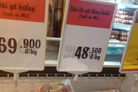 Thịt gà Mỹ nhập khẩu bày bán tại siêu thị Big C Thăng Long.