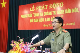 Đại tá Vũ Chiến Thắng phát biểu tại lễ phát động với những chia sẻ thẳng thắn - Ảnh: Nguyễn Phúc