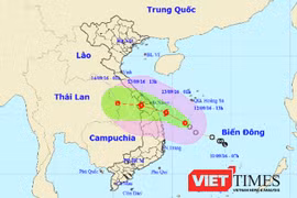 Bản đồ minh họa đường đi của áp thấp nhiệt đới